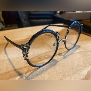 Sturdy Metal Frame Glasses in Matte Dark Blue.